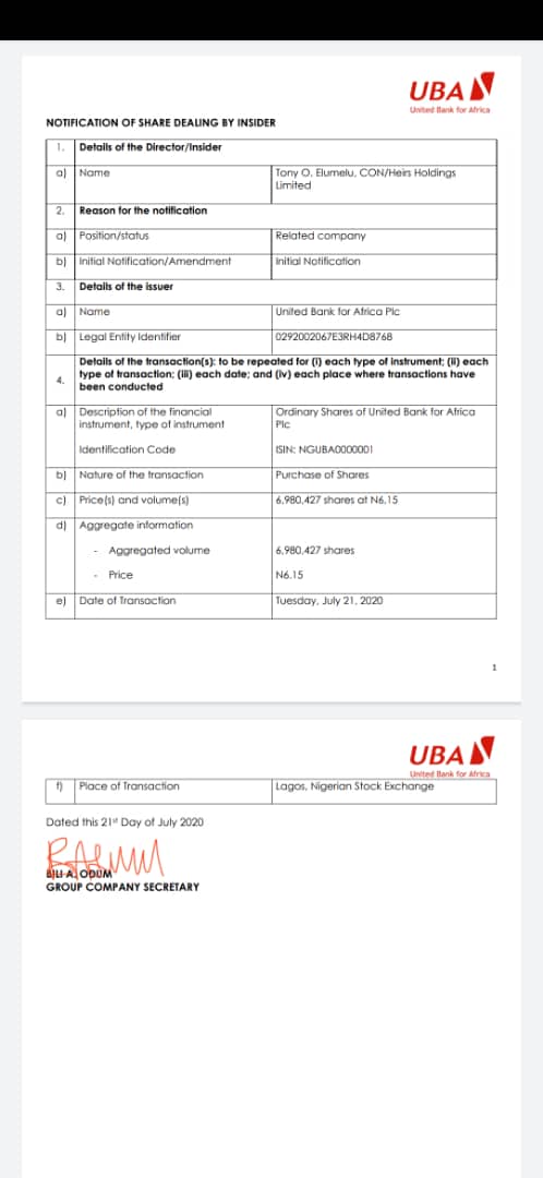 United Bank for Africa UBA, Tony Elumelu