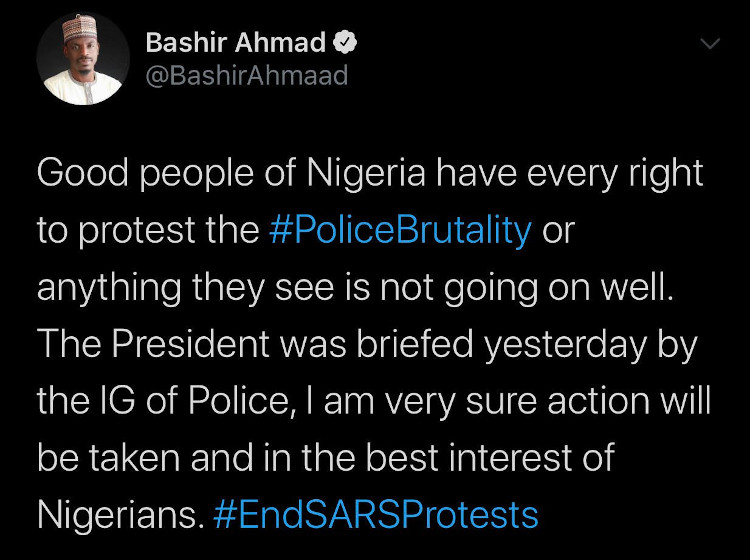 #EndSARSNow and #EndPoliceBrutality