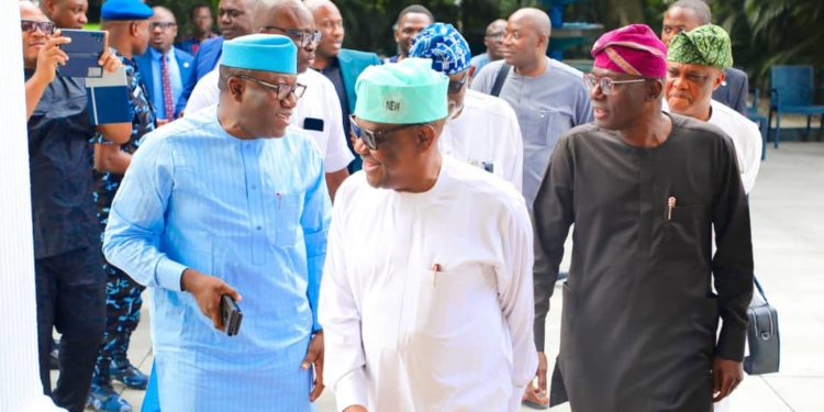 Sanwoolu, Akeredolu, Fayemi Visit Wike In Rivers Amid PDP Crisis