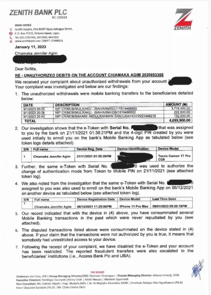Zenith Bank Recovers 'Ridiculous' N800,500 only for Customer Whose N4m Was taken Without Authorisation