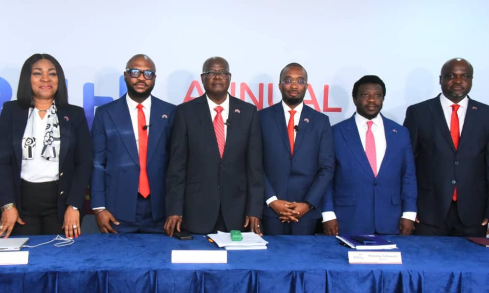 L-R; Assistant Company secretary, Martins Bakare; Chairman, High Chief Samuel Oni; Managing Director/CEO, Mobolaji Adewumi; Executive Director, Oladipupo Adeoye during the 34th Annual General Meeting of Abbey Mortgage Bank Plc in Lagos yesterday.