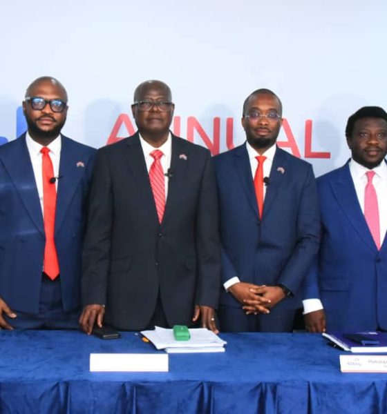 L-R; Assistant Company secretary, Martins Bakare; Chairman, High Chief Samuel Oni; Managing Director/CEO, Mobolaji Adewumi; Executive Director, Oladipupo Adeoye during the 34th Annual General Meeting of Abbey Mortgage Bank Plc in Lagos yesterday.