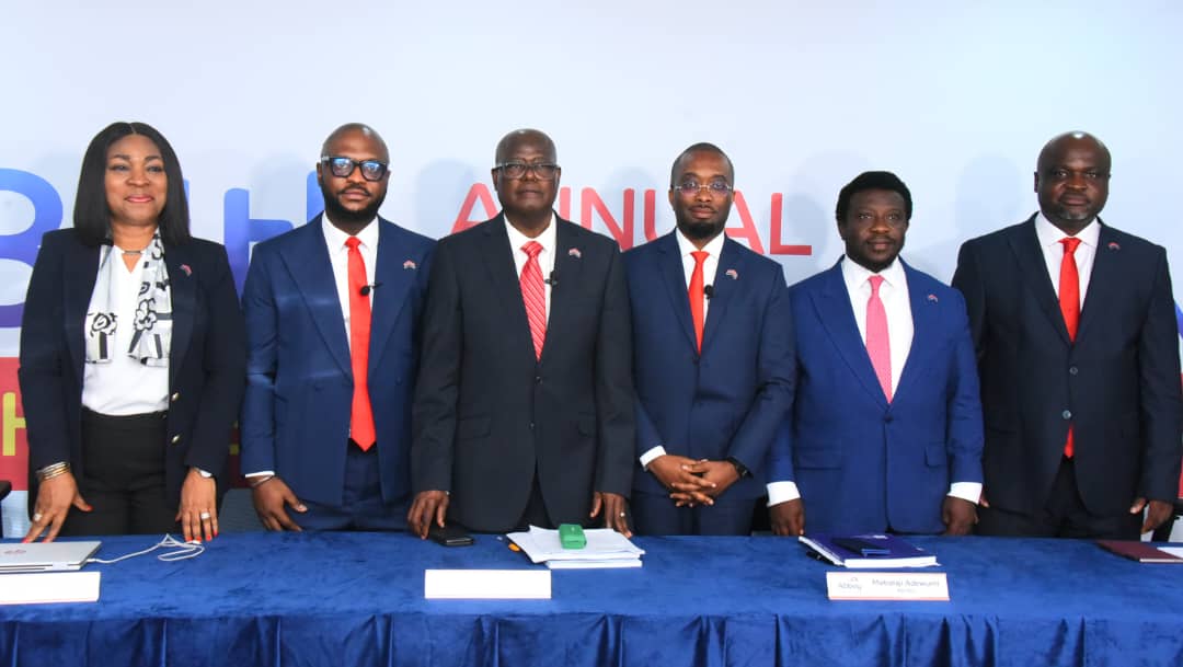 L-R; Assistant Company secretary, Martins Bakare; Chairman, High Chief Samuel Oni; Managing Director/CEO, Mobolaji Adewumi; Executive Director, Oladipupo Adeoye during the 34th Annual General Meeting of Abbey Mortgage Bank Plc in Lagos yesterday.